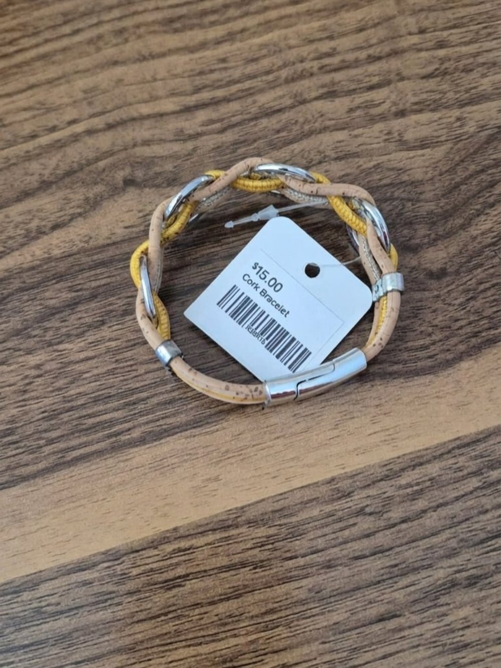 Handmade Cork & Yellow Braided Bracelet — Vegan/Eco-Friendly